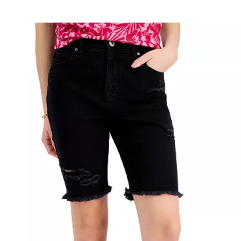 Style & Co Black Denim Shorts Distressed Size 16 Brand New With Tags